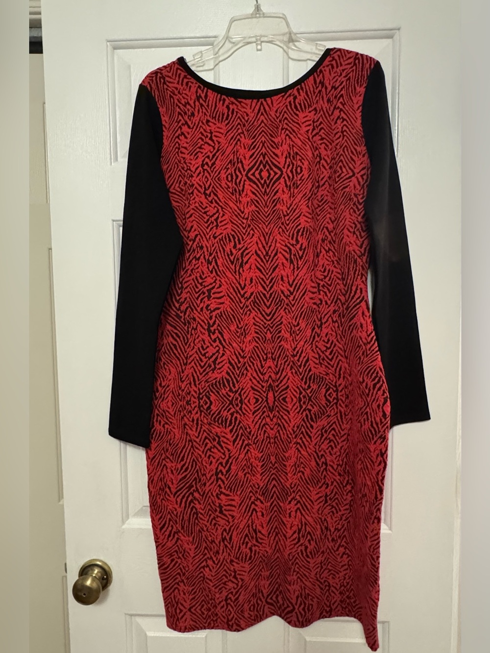 nicole by Nicole Miller Red & Black Geometric Midi Dress Size Large